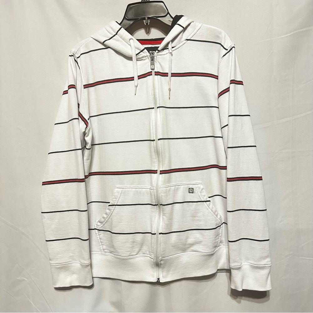 Ocean Current White and Black Striped Zip-Up Sweater